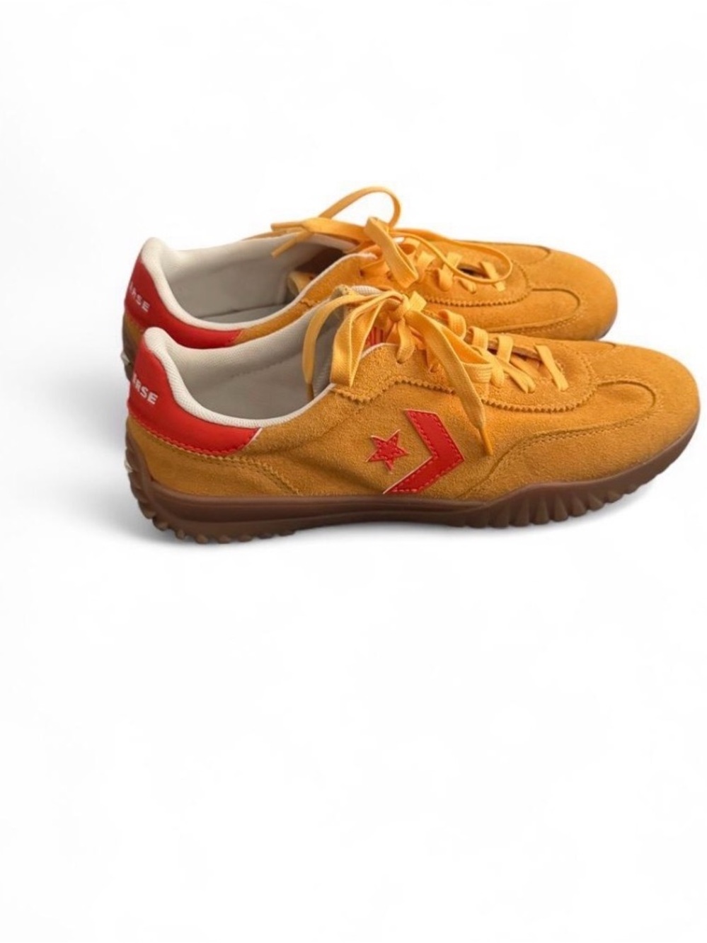 Converse Women's Yellow Suede Sneakers with Red Heel Accent